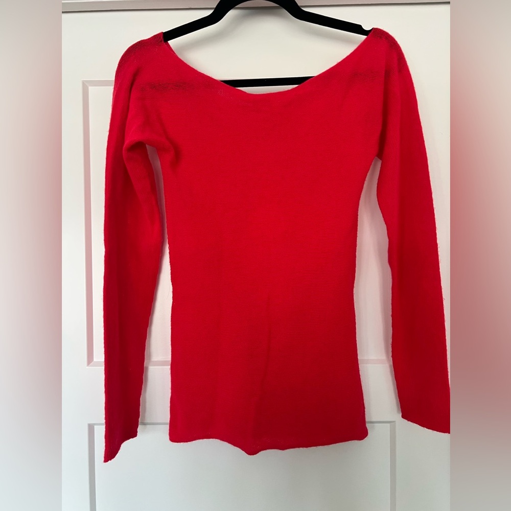 Bright red (with orange undertone) wool Philosophy sweater. Great condition